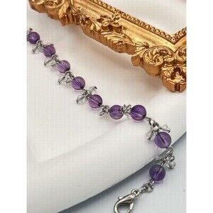 Purple Amethyst Gemstone with white beads for Women Girl Calming Energy Luck